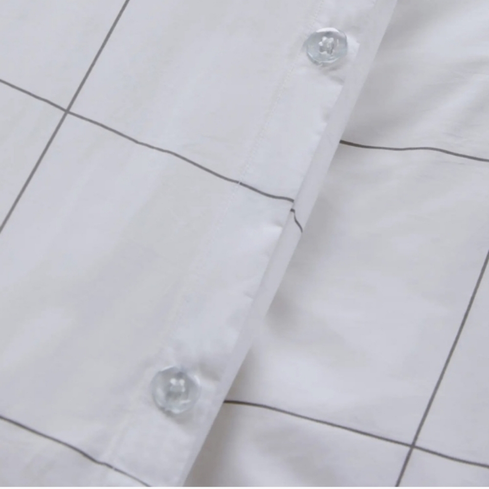 Classic Organic Cotton Percale Duvet Cover + 2 Shams TWIN Bedding Set Windowpane - Picture 6 of 10